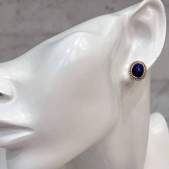 Genuine Lapis Lazuli Gold Stud Earrings - Picture 2 of 6
